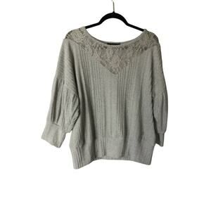 Adrienne Vittadini Women’s XL Lacy Grey Sweater 3/4 Sleeve Stretch